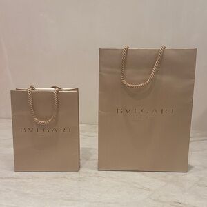 BVLGARI Designer Gold Paper Shopping Bag Set – Small & Large Authentic.